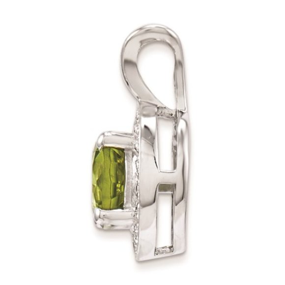 925 Sterling Silver Diamond and Peridot Small Round Pendant, August Birthstone - Picture 2 of 4